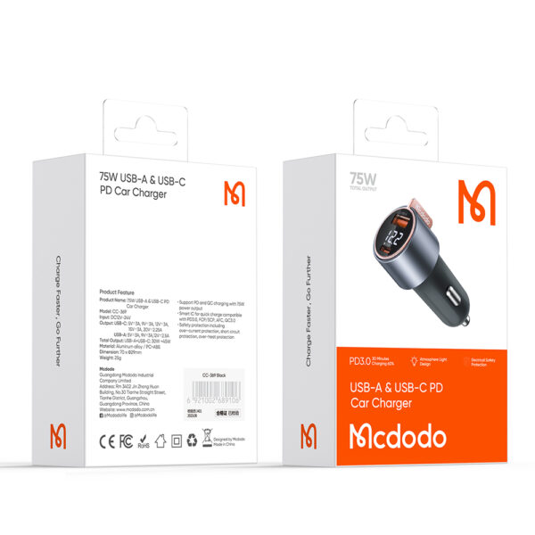 75W Digitaler Auto-Ladegerät mit Display – Mcdodo CC-3690