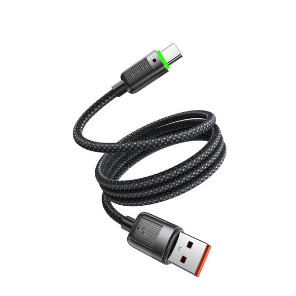 Transparente USB-A-zu-USB-C-Ladekabel Mcdodo CA-5650 mit grünem LED-Licht, magnetischem Design, 6A Schnellladung – 1,2 Meter