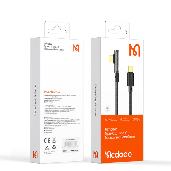 USB-C auf USB-C Schnellladekabel mit 90°-Design 1.2m – Mcdodo CA-3400