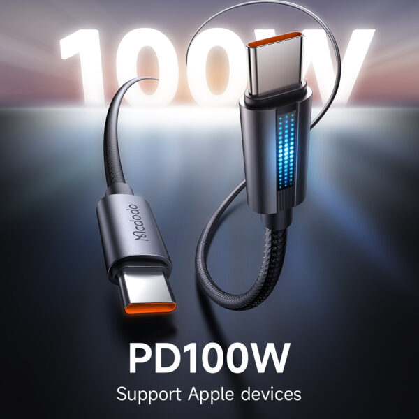 USB-C-zu-USB-C-Schnellladekabel 1.2m mit Atmungslicht, 100W, Nylon, Schwarz – Mcdodo CA-5740