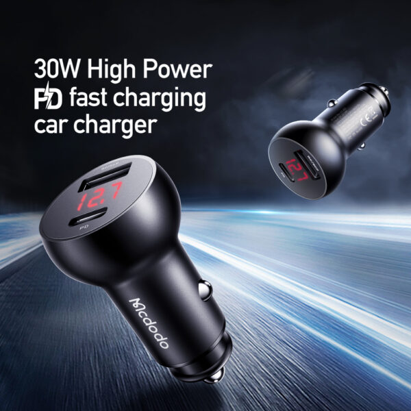 30W Auto-Ladegerät mit Digitalanzeige (PD + 5A Fast Charge) - Mcdodo CC-6810