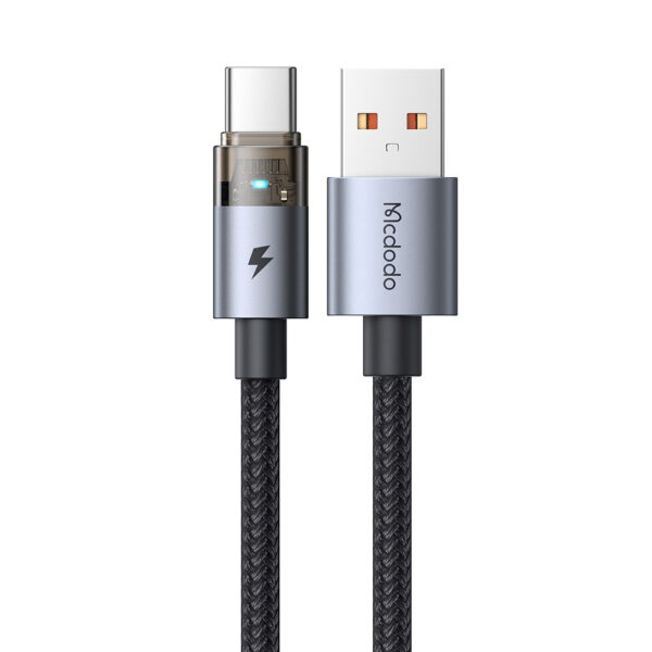 Transparente USB-A-zu-USB-C-Ladekabel mit Eisblauem Licht und 6A Stromstärke – Mcdodo CA-689