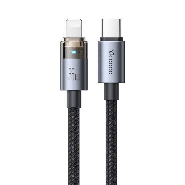Transparente USB-C auf Lightning Ladekabel mit Ladestatusanzeige – Mcdodo CA-694, 36W, 1.2m