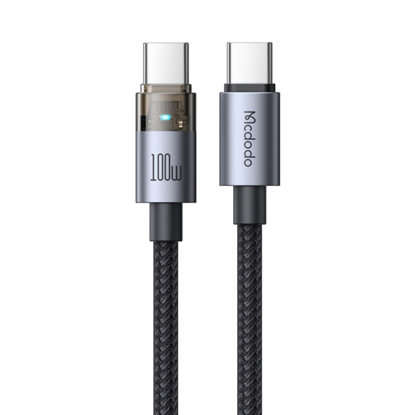 Transparente USB-C-zu-USB-C-Ladekabel mit Eisblauem Licht und 100W Leistung – Mcdodo CA-558