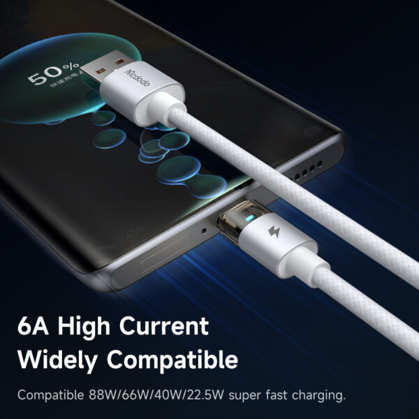 Transparente USB-A-zu-USB-C-Ladekabel mit Eisblauem Licht und 6A Stromstärke – Mcdodo CA-689