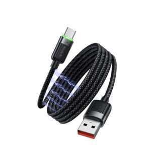 Transparente USB-A-zu-USB-C-Ladekabel Mcdodo CA-5650 mit grünem LED-Licht, magnetischem Design, 6A Schnellladung – 1,2 Meter