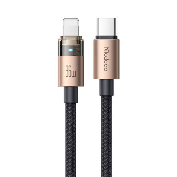 Transparente USB-C auf Lightning Ladekabel mit Ladestatusanzeige – Mcdodo CA-694, 36W, 1.2m