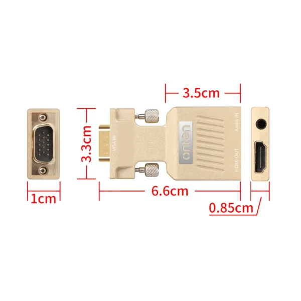 3-in-1 VGA-zu-HDMI Adapter mit Audio und Stromversorgung – Onten OTN-7508 (Gold)