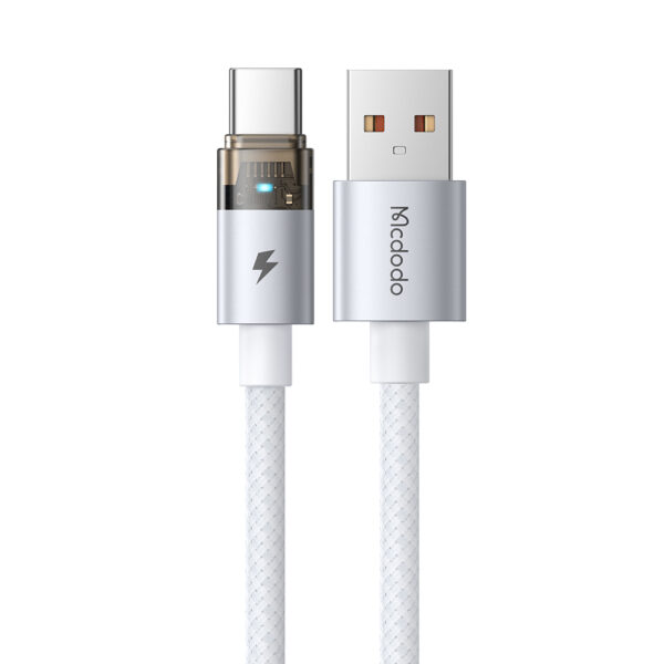 Transparente USB-A-zu-USB-C-Ladekabel mit Eisblauem Licht und 6A Stromstärke – Mcdodo CA-689