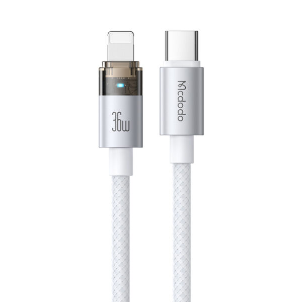 Transparente USB-C auf Lightning Ladekabel mit Ladestatusanzeige – Mcdodo CA-694, 36W, 1.2m