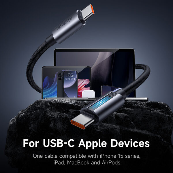 USB-C-zu-USB-C-Schnellladekabel 1.2m mit Atmungslicht, 100W, Nylon, Schwarz – Mcdodo CA-5740