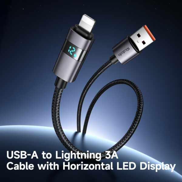 USB-A-zu-Lightning-Ladekabel mit horizontalem LED-Display und 3A Stromstärke – Modell CA-6490