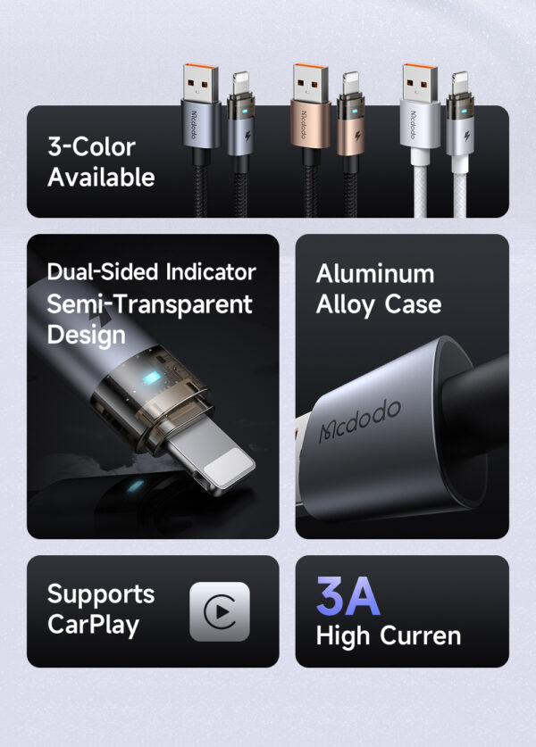 USB-A zu Lightning 3A Ladekabel mit LED-Licht – Mcdodo CA-691