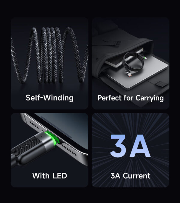 Selbstaufrollendes magnetisches USB-A-zu-Lightning-Ladekabel mit grünem LED-Licht – Mcdodo CA-600