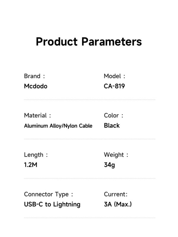 USB-C zu Lightning RGB Kabel mit 36W Schnellladung – Mcdodo CA-8190