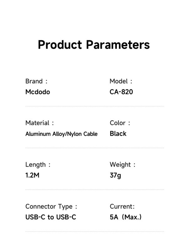 USB-C zu USB-C RGB Kabel 100W – Mcdodo CA-8200 mit E-Marker Chip | Techmann