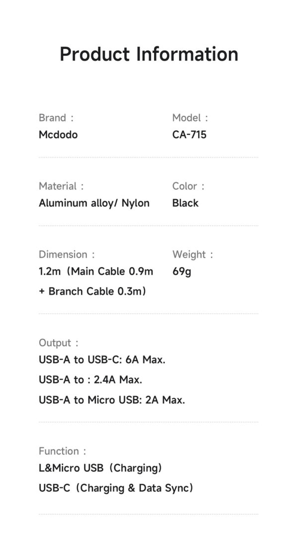 3-in-1 Transparentes 6A Ladekabel mit Ladeanzeige – Modell CA-7150 – Mcdodo