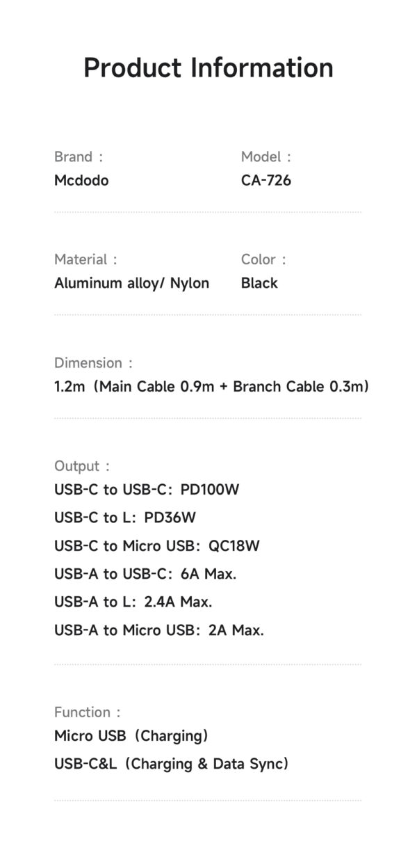 6-in-1 Kabel 100W mit Ladeanzeige – Modell CA-7260 – Mcdodo