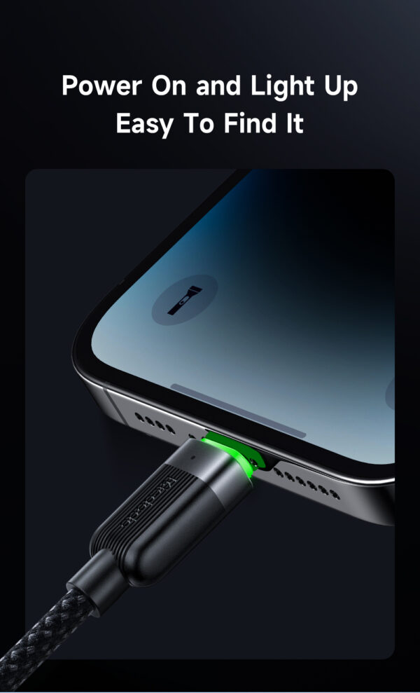 Selbstaufrollendes magnetisches USB-A-zu-Lightning-Ladekabel mit grünem LED-Licht – Mcdodo CA-600