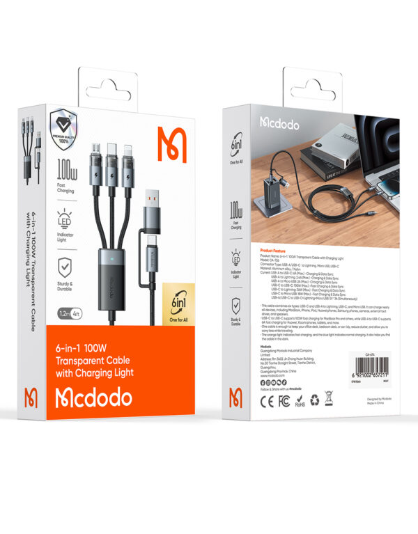 6-in-1 Kabel 100W mit Ladeanzeige – Modell CA-7260 – Mcdodo