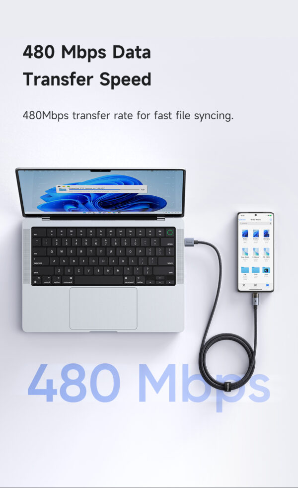 Transparente USB-A-zu-USB-C-Ladekabel mit Eisblauem Licht und 6A Stromstärke – Mcdodo CA-689