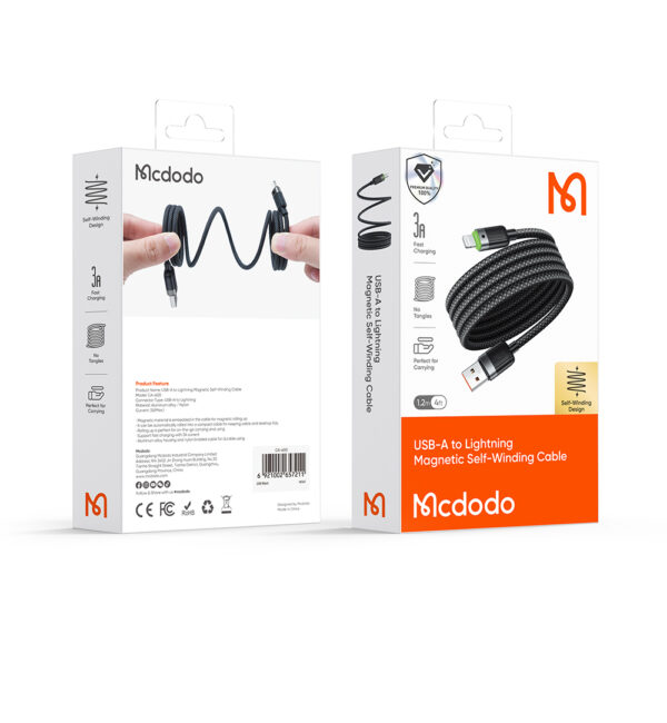 Selbstaufrollendes magnetisches USB-A-zu-Lightning-Ladekabel mit grünem LED-Licht – Mcdodo CA-600