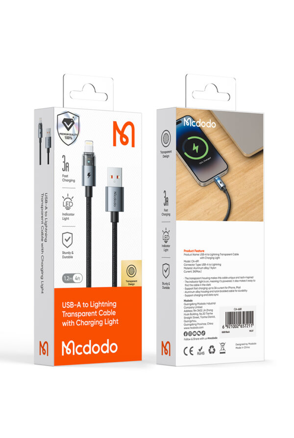 USB-A zu Lightning 3A Ladekabel mit LED-Licht – Mcdodo CA-691