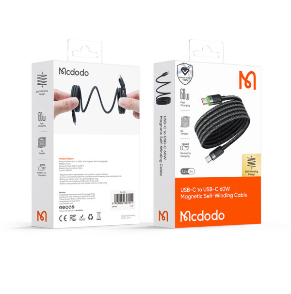 Mcdodo Ladekabel CA-2000 – USB-C zu USB-C, 60W, Selbstaufrollendes Magnetkabel