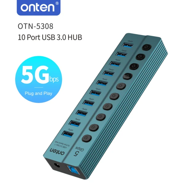 10-Port USB 3.0 Hub mit Einzelschaltern – Onten OTN-5308