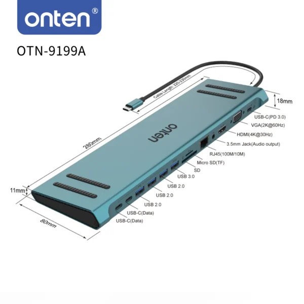 USB-C Dockingstation 14-in-1 Onten OTN-9199A
