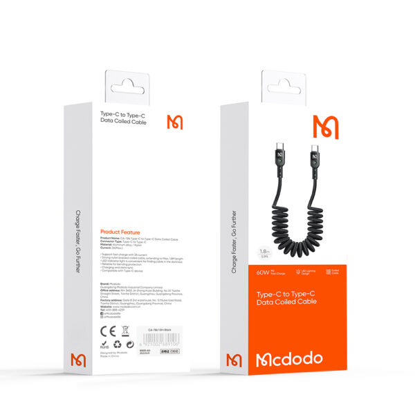 USB-C zu USB-C Spiralkabel 1,8m 60w – Mcdodo CA-7860