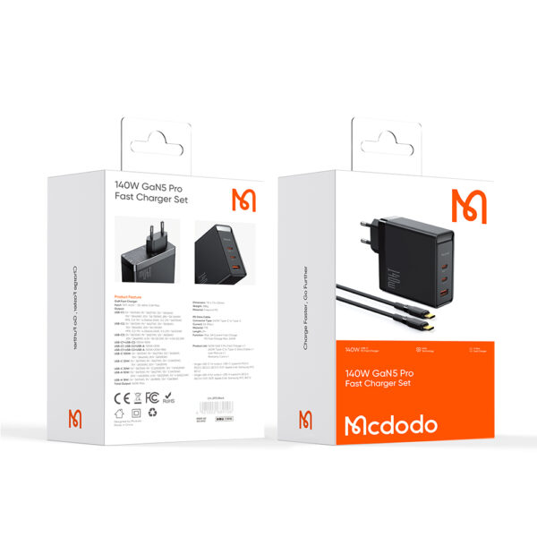 140W GaN5 Pro Schnellladegerät + 1.2m 240W USB-C zu USB-C Kabel – Mcdodo CH-2913