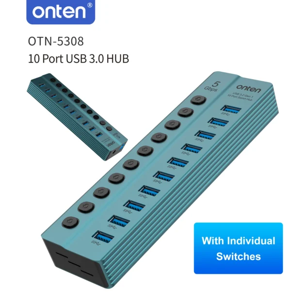 10-Port USB 3.0 Hub mit Einzelschaltern – Onten OTN-5308