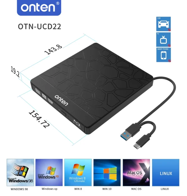 Externes Blu-ray/DVD/CD-Laufwerk – Onten OTN-UCD22