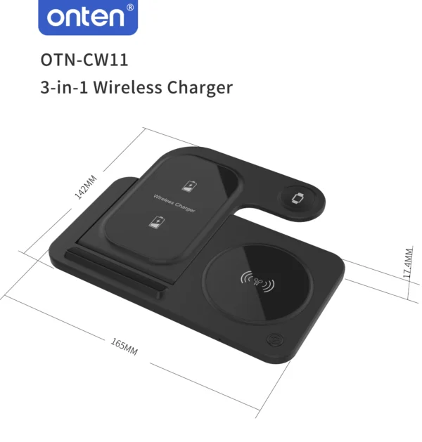 Drahtloses 3-in-1-Ladegerät – Für Smartphone, Smartwatch und kabellose Kopfhörer – Onten OTN-CW12