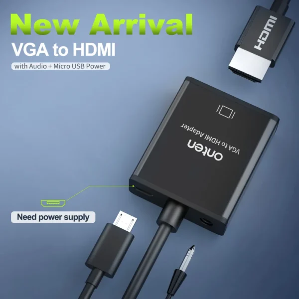 3-in-1 VGA-zu-HDMI-Adapter mit Audio & Strom – Onten OTN-5138