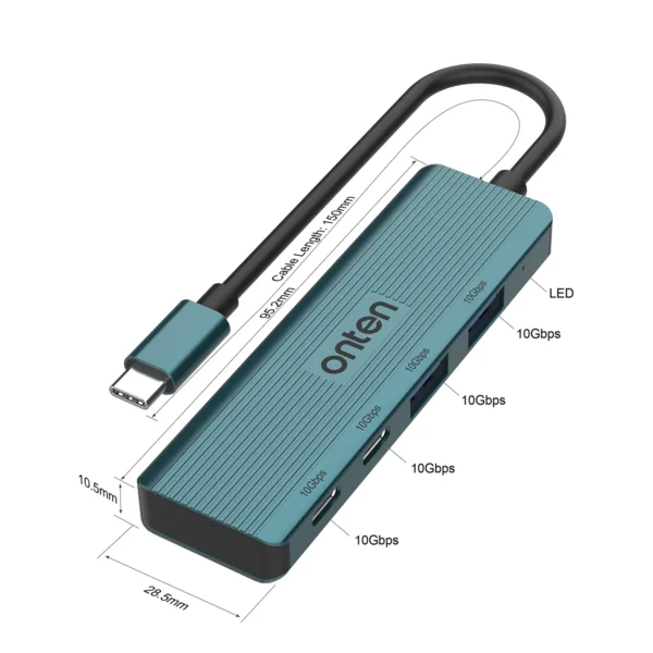 USB-Hub mit 4 Anschlüssen (2x USB 3.2 + 2x USB-C 3.2) – 10 Gbps High Speed - Onten OTN-UC622