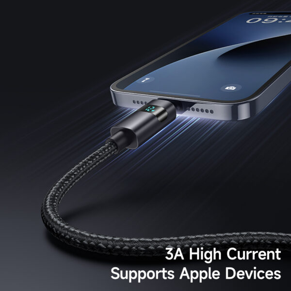 USB-A-zu-Lightning-Ladekabel mit horizontalem LED-Display und 3A Stromstärke – Modell CA-6490