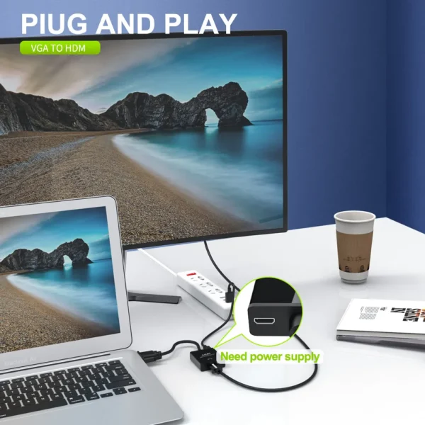 3-in-1 VGA-zu-HDMI-Adapter mit Audio & Strom – Onten OTN-5138+