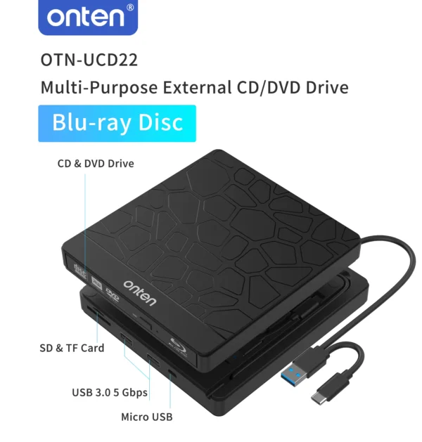 Externes Blu-ray/DVD/CD-Laufwerk – Onten OTN-UCD22