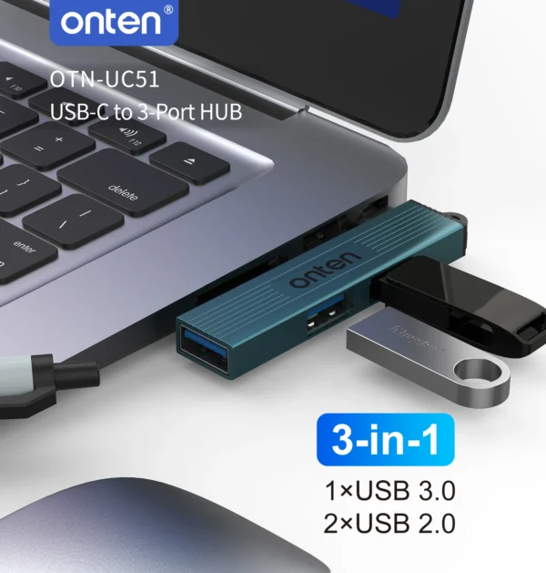 USB-C-Hub mit 3 Anschlüssen (1x USB 3.0 + 2x USB 2.0) - Onten OTN-UC51
