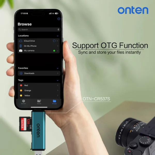 Dualer Kartenleser mit USB-C & USB-A, SD/TF Unterstützung & USB 3.0 Hub - Onten OTN-CR537S
