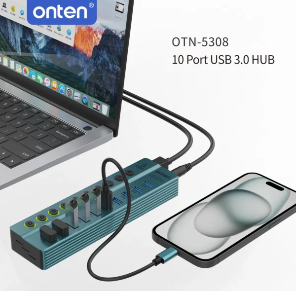 10-Port USB 3.0 Hub mit Einzelschaltern – Onten OTN-5308