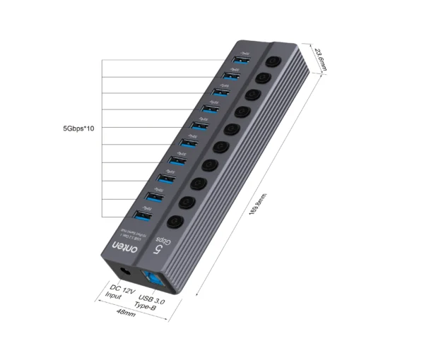 10-Port USB 3.0 Hub mit Einzelschaltern – Onten OTN-5308
