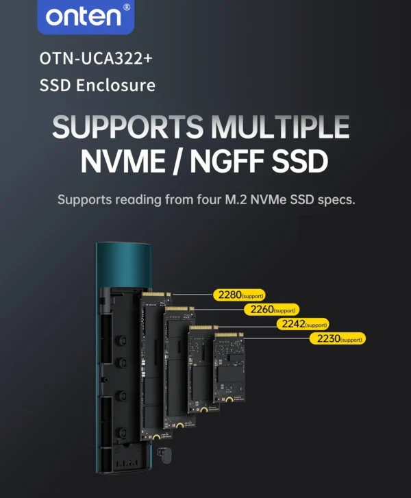 SSD-Gehäuse mit NVMe- und NGFF-Unterstützung – Onten OTN-UCA322+