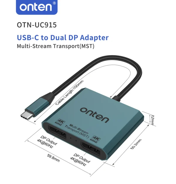 USB-C zu Dual DisplayPort Adapter 4K@60Hz Unterstützung – Onten OTN-UC915