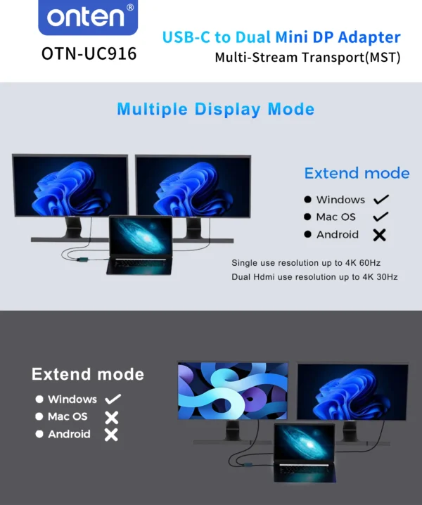 USB-C zu Dual Mini DisplayPort Adapter – Onten OTN-UC916