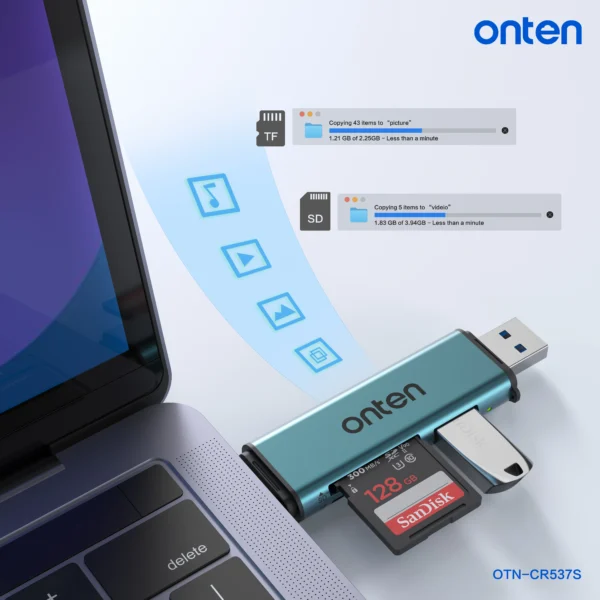 Dualer Kartenleser mit USB-C & USB-A, SD/TF Unterstützung & USB 3.0 Hub - Onten OTN-CR537S