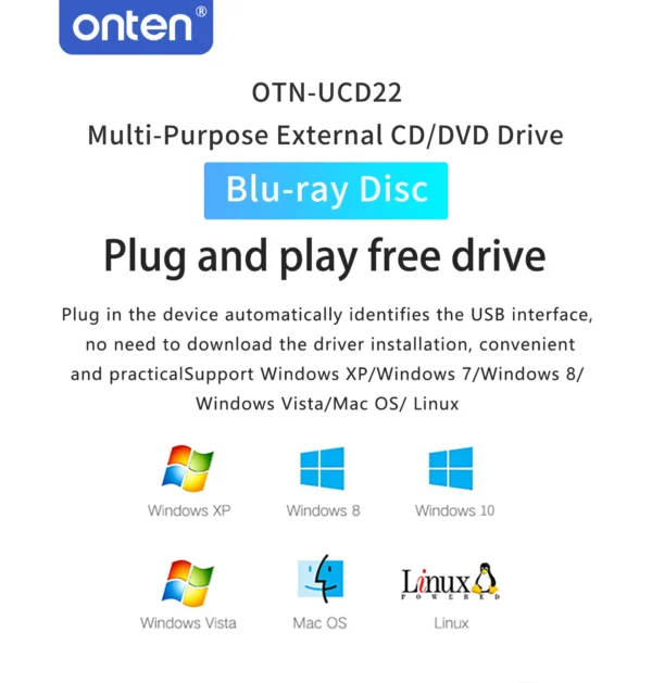 Externes Blu-ray/DVD/CD-Laufwerk – Onten OTN-UCD22