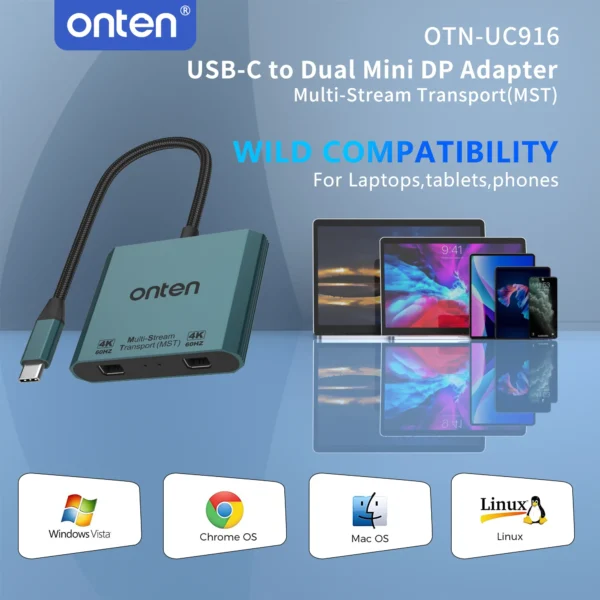 USB-C zu Dual Mini DisplayPort Adapter – Onten OTN-UC916